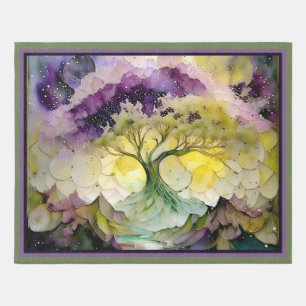 Purple Green Yellow Blue Abstract Fantasy Tree Outdoor Rug
