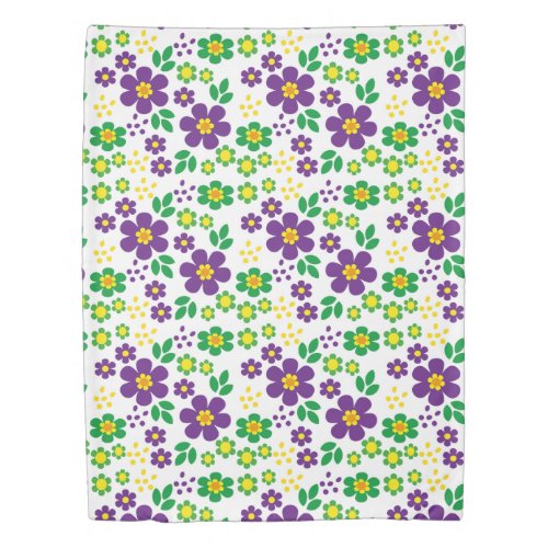 Purple Green Yellow Flowers Pattern Duvet Cover