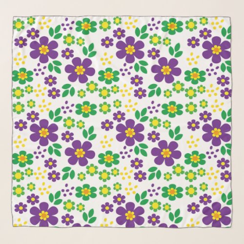 Purple Green Yellow Flowers Pattern Scarf