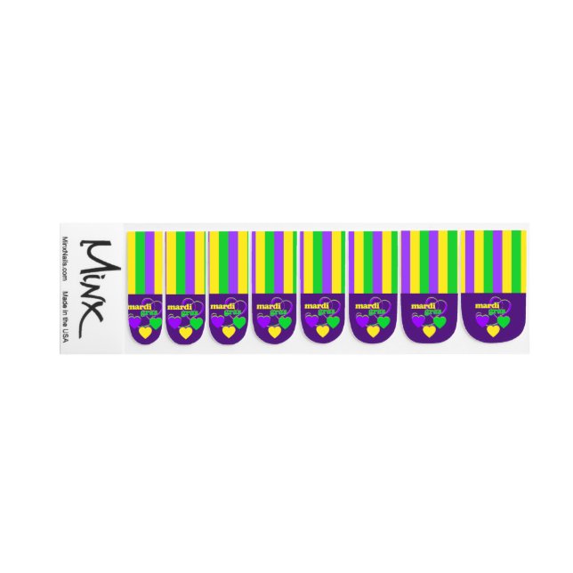 Purple Green Yellow Funny New Orleans Mardi Gras Minx Nail Art (Left Hand)
