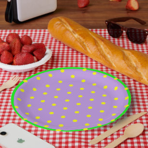 Purple Green Yellow Geometric Polka Dots Paper Plates