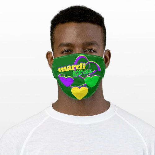 Purple Green Yellow Hearts New Orleans Mardi Gras Adult Cloth Face Mask