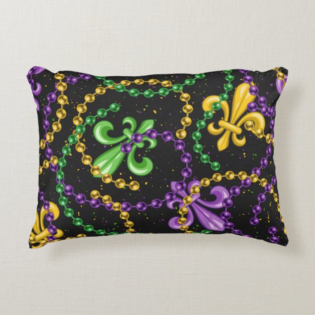PURPLE GREEN YELLOW MARDI GRAS BEADS  ACCENT PILLOW (Front)