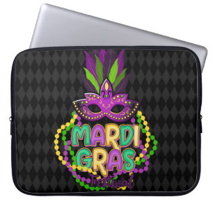 PURPLE GREEN YELLOW MARDI GRAS BEADS & SAYING LAPTOP SLEEVE