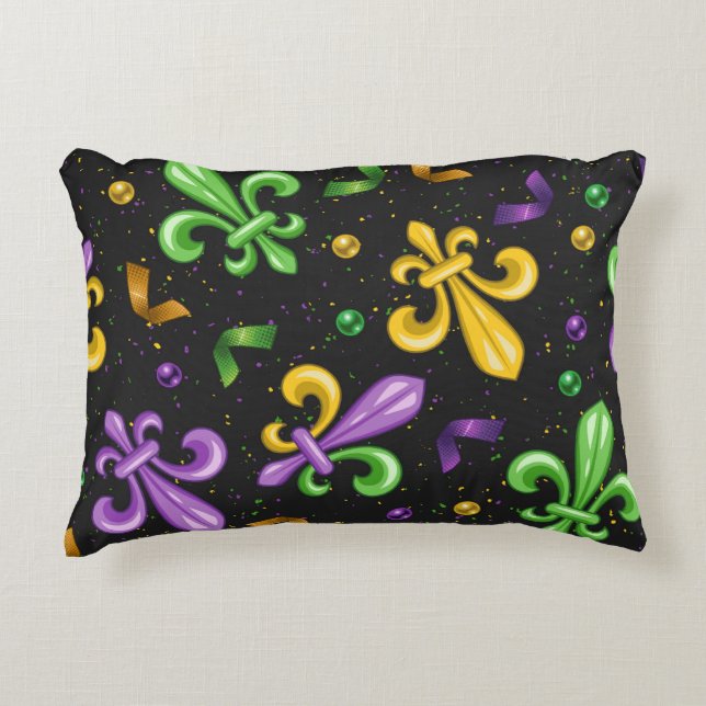 PURPLE GREEN YELLOW MARDI GRAS FLEUR DI LIS ACCENT PILLOW (Front)