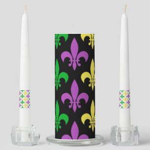 PURPLE GREEN YELLOW MARDI GRAS FLEUR DI LIS UNITY CANDLE SET