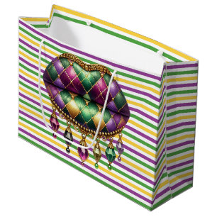 PURPLE GREEN YELLOW MARDI GRAS LIPS LARGE GIFT BAG