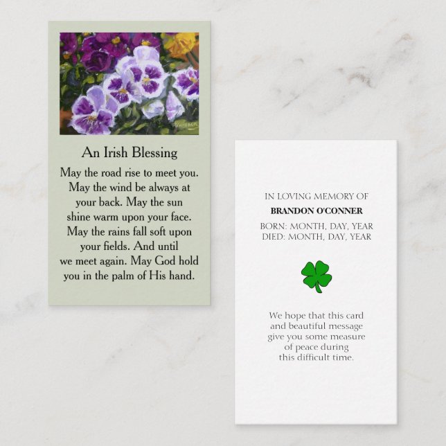 Purple Green Yellow Memorial Remembrance Business Card (Front/Back)