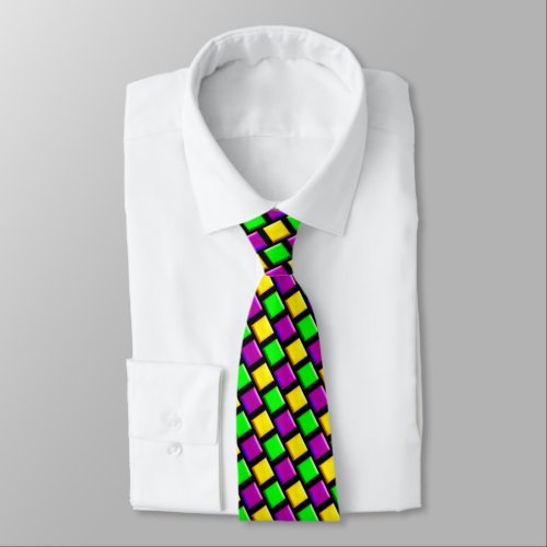 Purple Green Yellow Pattern Black Mardi Gras Neck Tie