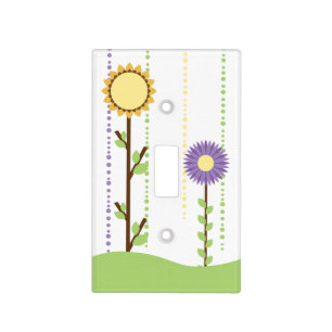 Purple Green Yellow Whimsical Spring Paper Flowers Light Switch Cover