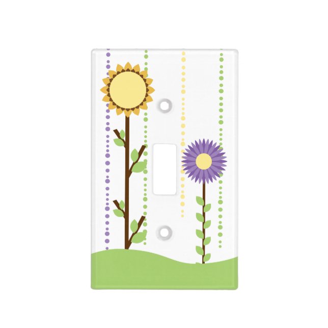 Purple Green Yellow Whimsical Spring Paper Flowers Light Switch Cover (Front)