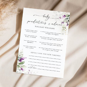 Purple Greenery Baby Shower Predictions Card