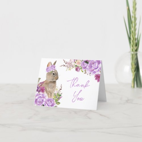 Purple greenery Easter bunny thank you card