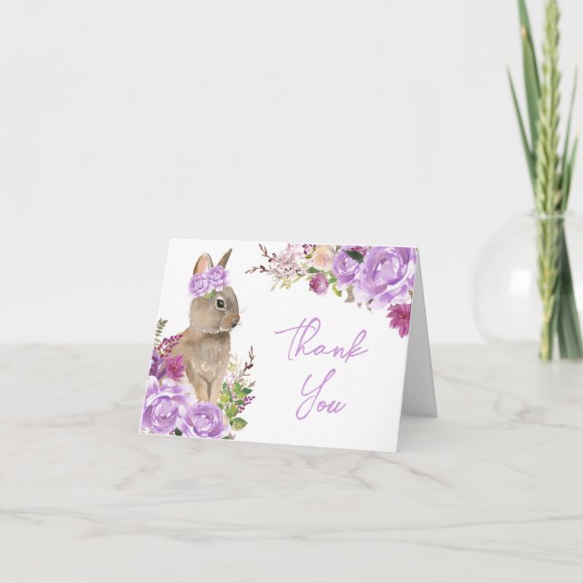 Purple greenery Easter bunny thank you card (Front)