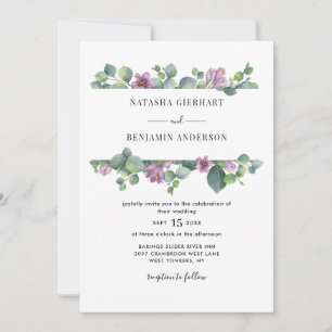 Purple Greenery Eucalyptus QR Code Wedding Invitation