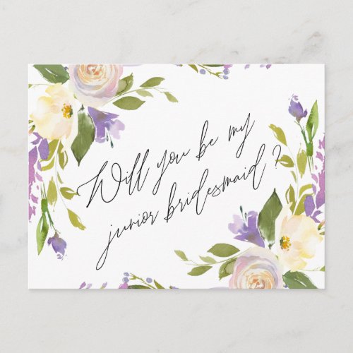 Purple Greenery Floral Be My Junior Bridesmaid Invitation Postcard