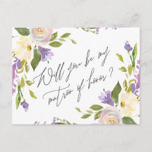 Purple Greenery Floral Be My Matron Of Honor Invitation Postcard
