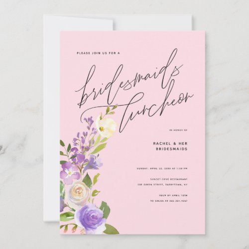 Purple Greenery Floral Bridesmaids Luncheon Blush Invitation