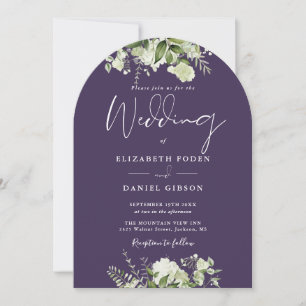 Purple Greenery Floral Monogram Wedding Arch Invitation