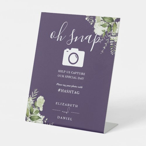 Purple Greenery Floral Script Oh Snap Photo Pedestal Sign