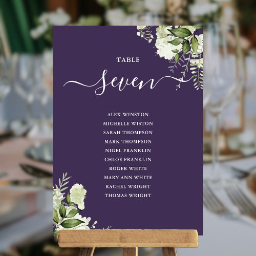 Purple Greenery Floral Seating Plan Table Number