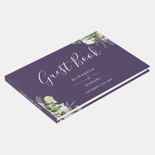 Purple Greenery Floral Wedding Guest Book