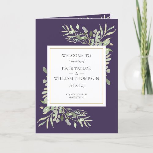 Purple Greenery Foliage Wedding Program