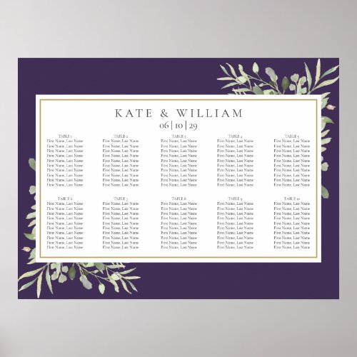 Purple Greenery Foliage Wedding Seating Chart