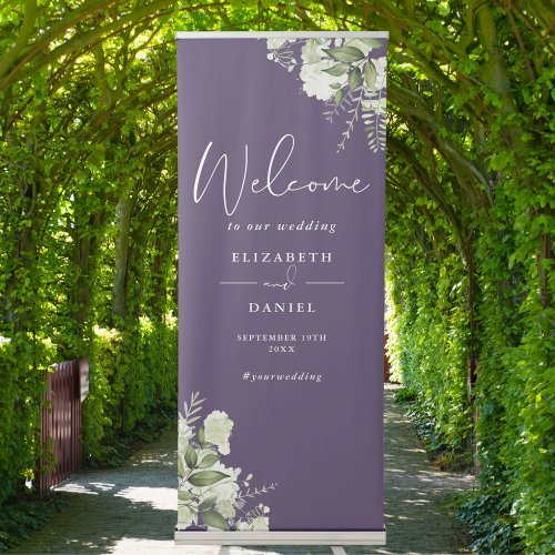 Purple Greenery Foliage Wedding Welcome Retractable Banner