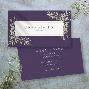 Purple Greenery Gold Geometric Professional Business Card