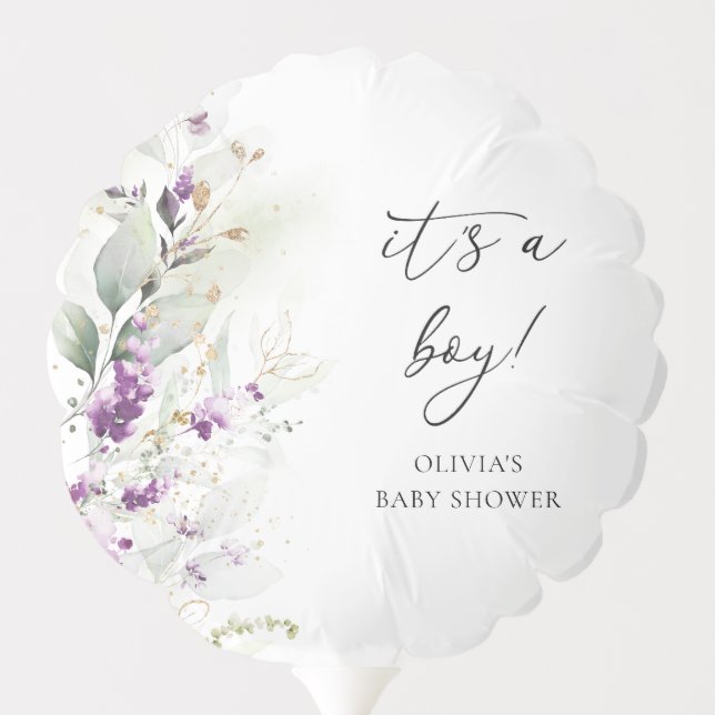 Purple Greenery It's A Boy Floral Balloon (Back)