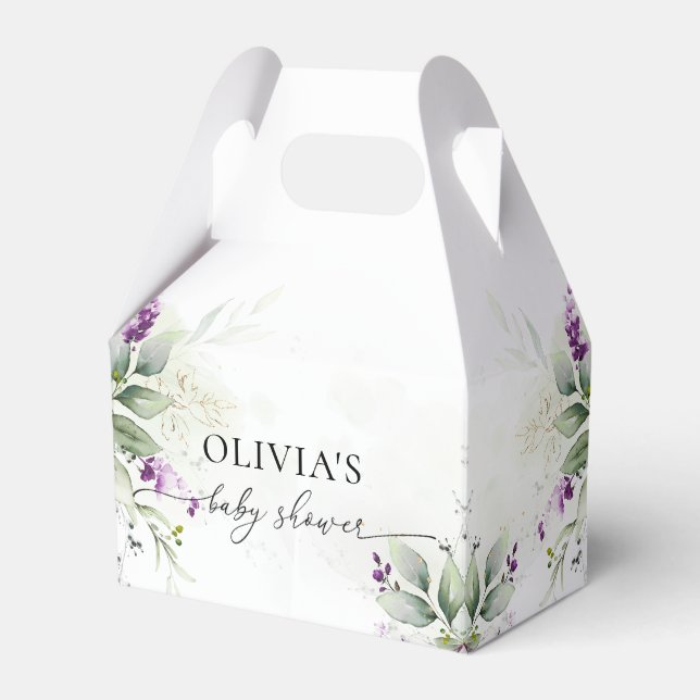 Purple Greenery Lavender Baby Shower Favor Box (Front Side)