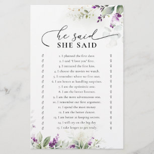 Purple Greenery Lavender Bridal Shower Game