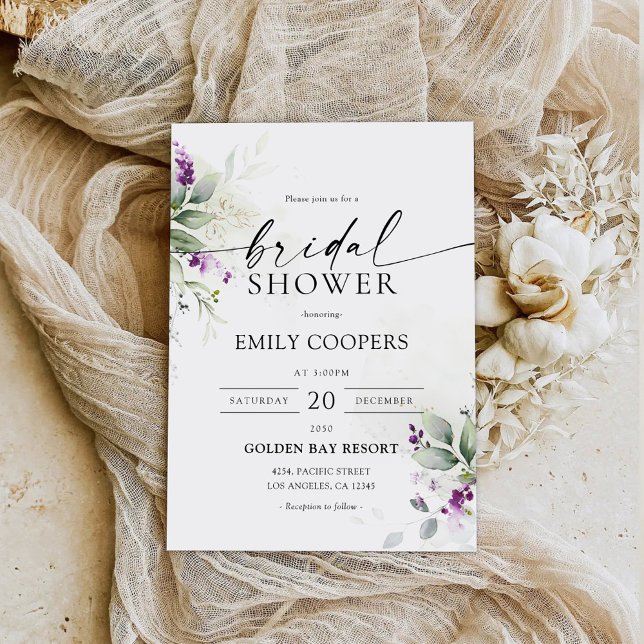 Purple Greenery Lavender Bridal Shower Invitation (Creator Uploaded)