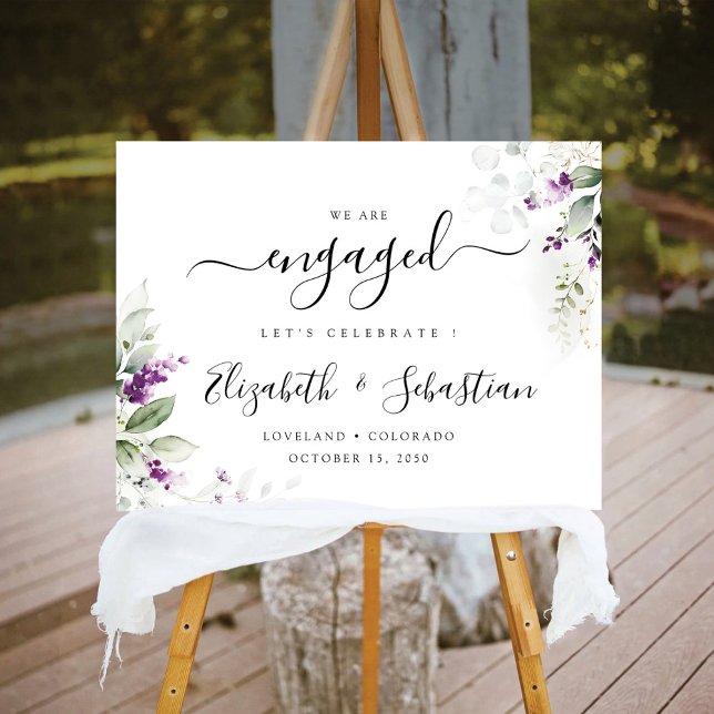 Purple Greenery Lavender Engagement Party Foam Board (Creator Uploaded)