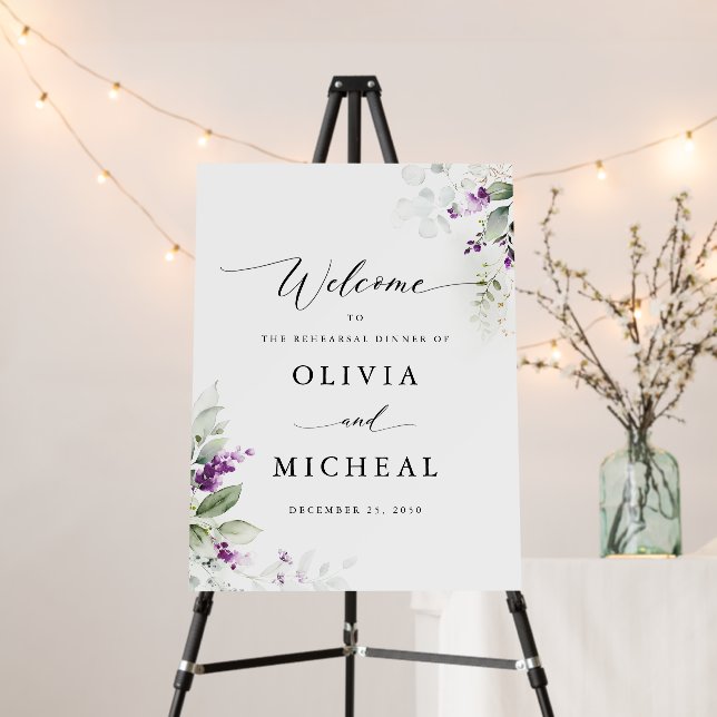 Purple Greenery Lavender Rehearsal Dinner Foam Board (In Situ (Stand))
