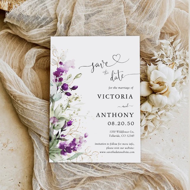 Purple Greenery Lavender Save The Date Cards (Creator Uploaded)