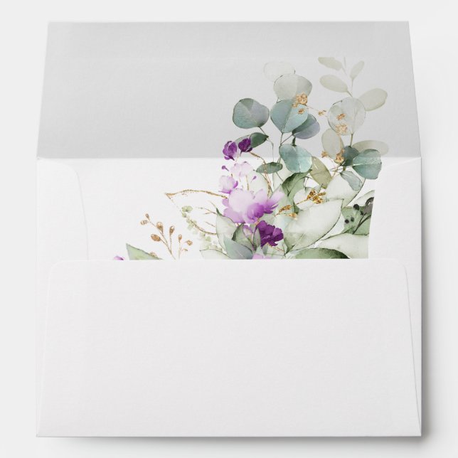 Purple Greenery Lavender Wedding Envelope (Back (Bottom))