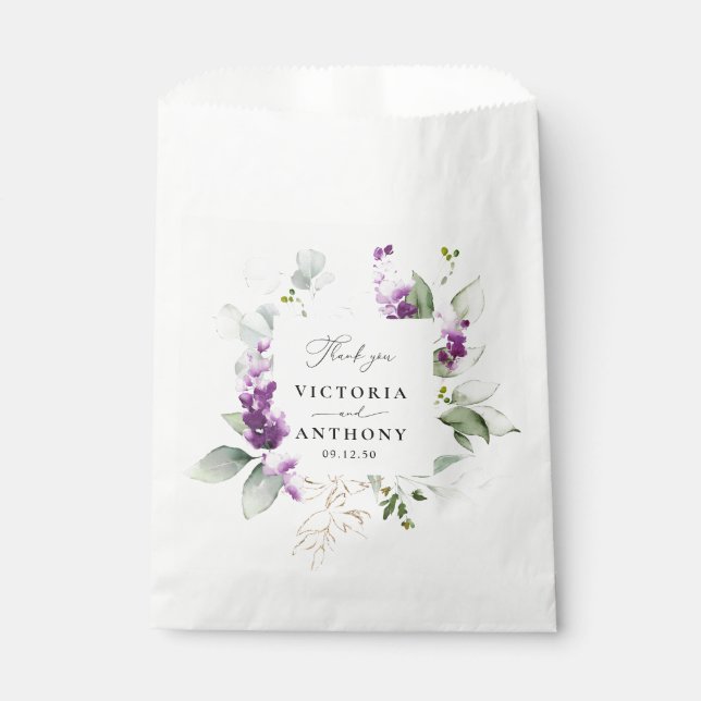 Purple Greenery Lavender Wedding Favor Bags (Front)