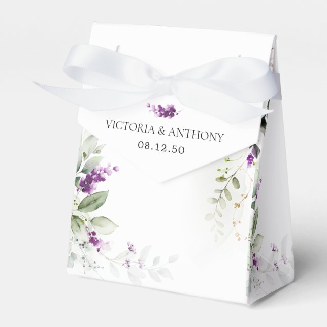 Purple Greenery Lavender Wedding Favor Box (Front Side)