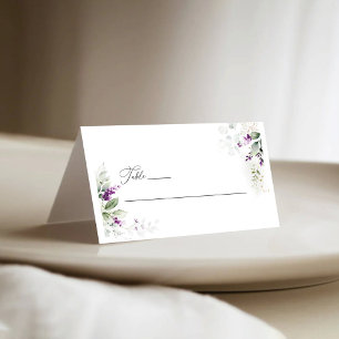Purple Greenery Lavender Wedding Folded Place Card