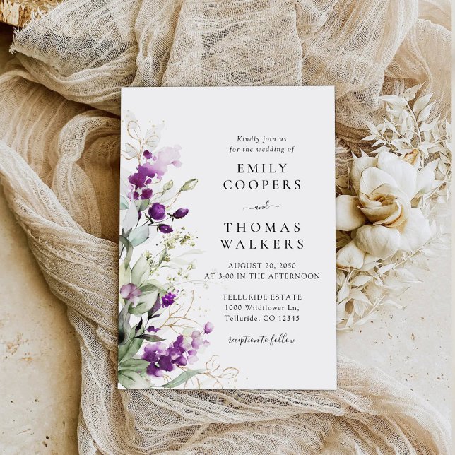Purple Greenery Lavender Wedding Invitation (Creator Uploaded)