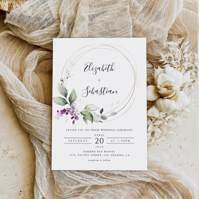 Purple Greenery Lavender Wedding Invitation (Creator Uploaded)