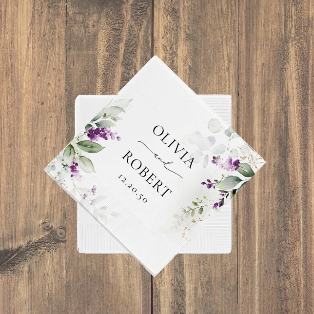 Purple Greenery Lavender Wedding Napkins (Creator Uploaded)