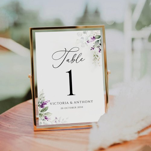 Purple Greenery Lavender Wedding Table Numbers