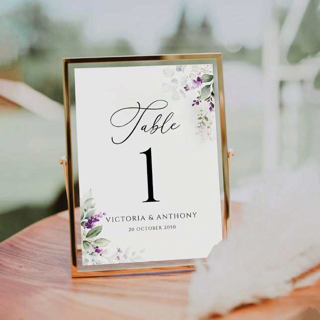 Purple Greenery Lavender Wedding Table Numbers (Creator Uploaded)