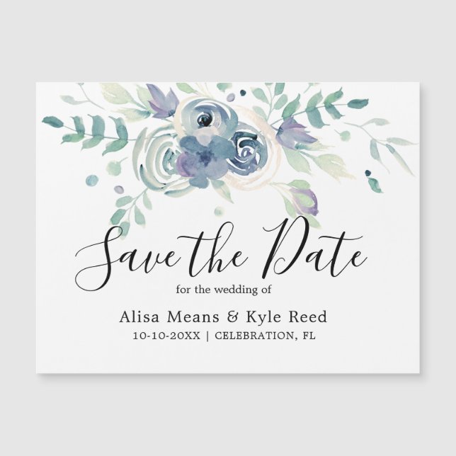 Purple Greenery Save the Date Magnet (Front)
