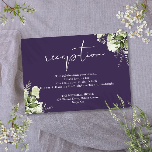 Purple Greenery Script Wedding Reception Enclosure Card