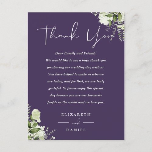 Purple Greenery Thank You Wedding Place Card
