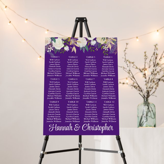 Purple Greenery Wedding Reception Seating Plan Foam Board (In Situ (Stand))